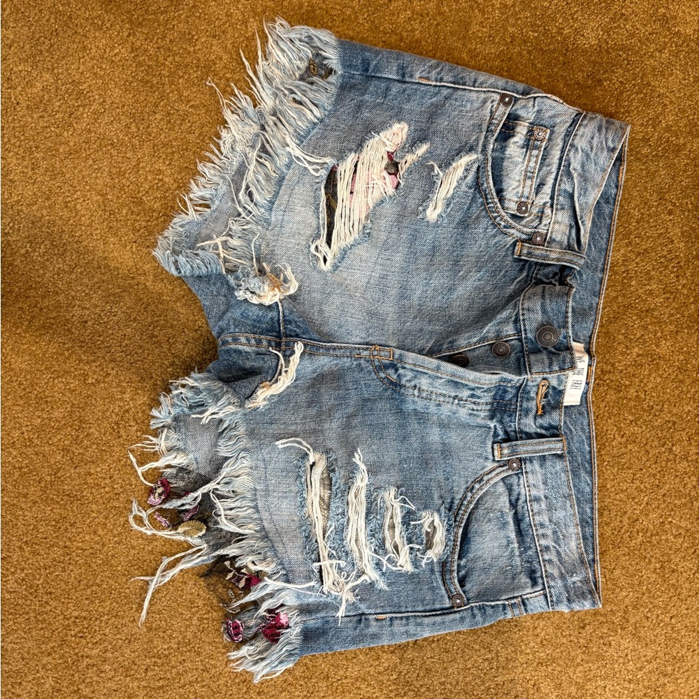 We The Free Blue Jean Shorts Distressed Cut-Off